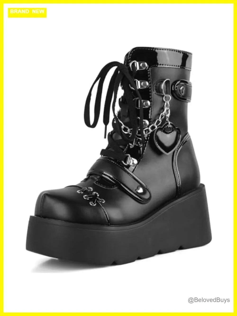 Platform Ankle Boots for Women Wedge Goth Round Toe Chunky Heel Faux Leather Zip